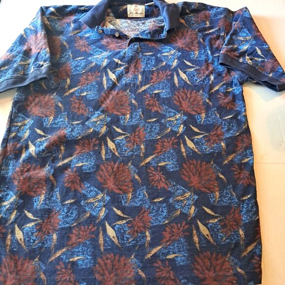 Joe Marlin Polo Shirt Mens Large Blue Floral Short Sleeve - Picture 5 of 11